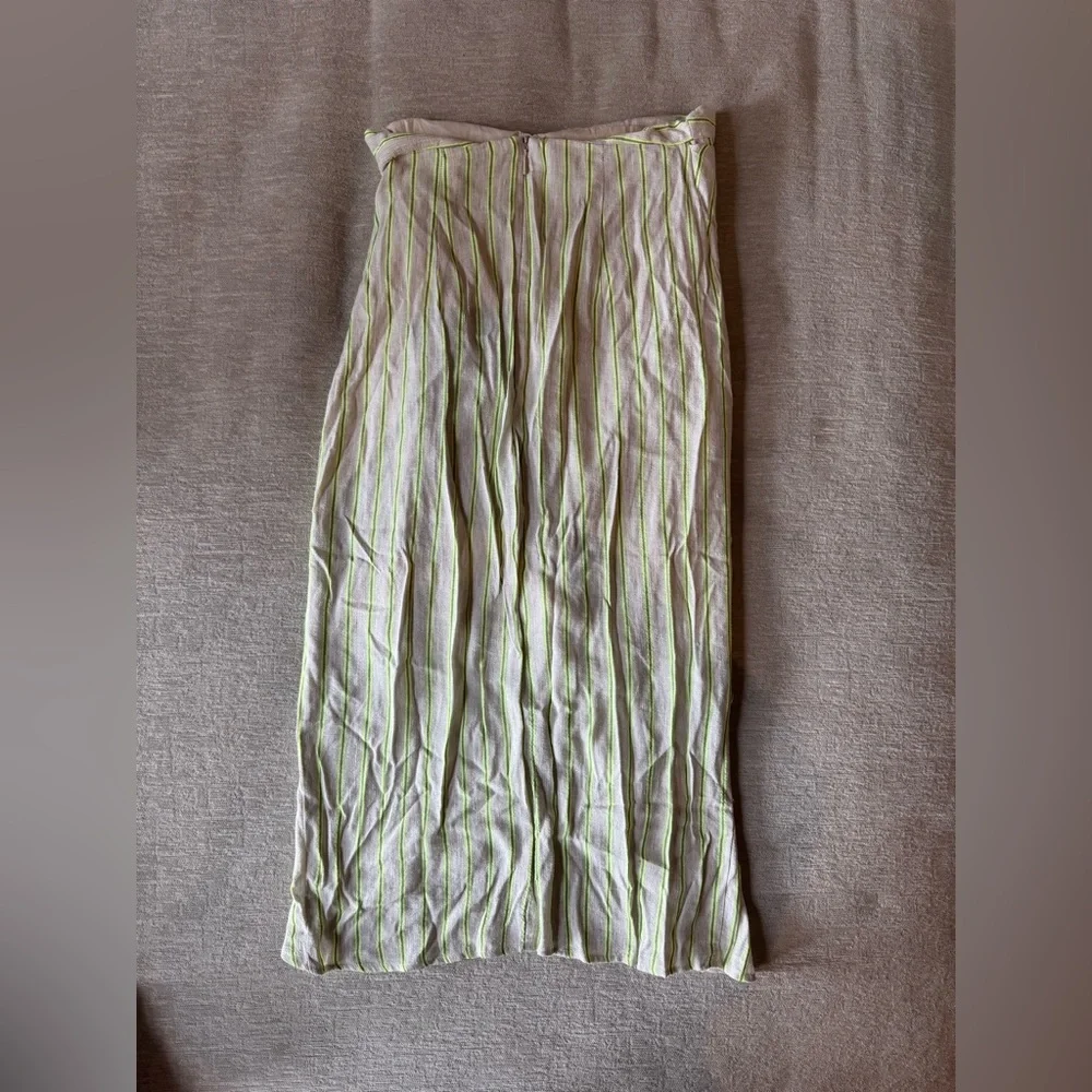 MNG Mango Suit Linen Wrap Midi Skirt White Green Stripe Size XS